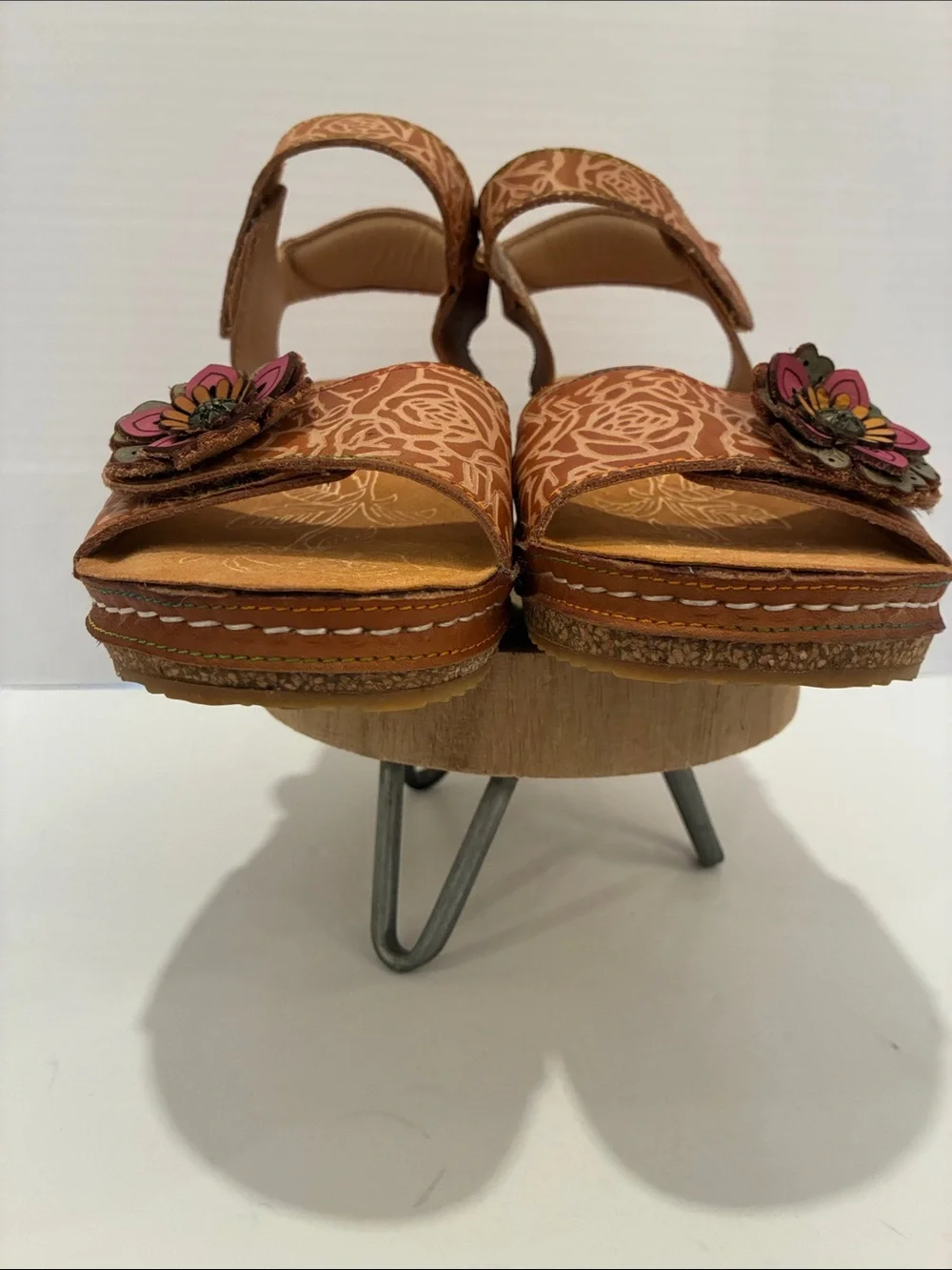 L'ATISTE by Spring Step Cuteness Leather Floral Wedge Sandals